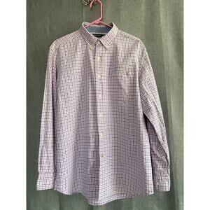 Nautica Men’s Large Classic Fit Button-Down Shirt Pink/Blue Gingham Check Cotton